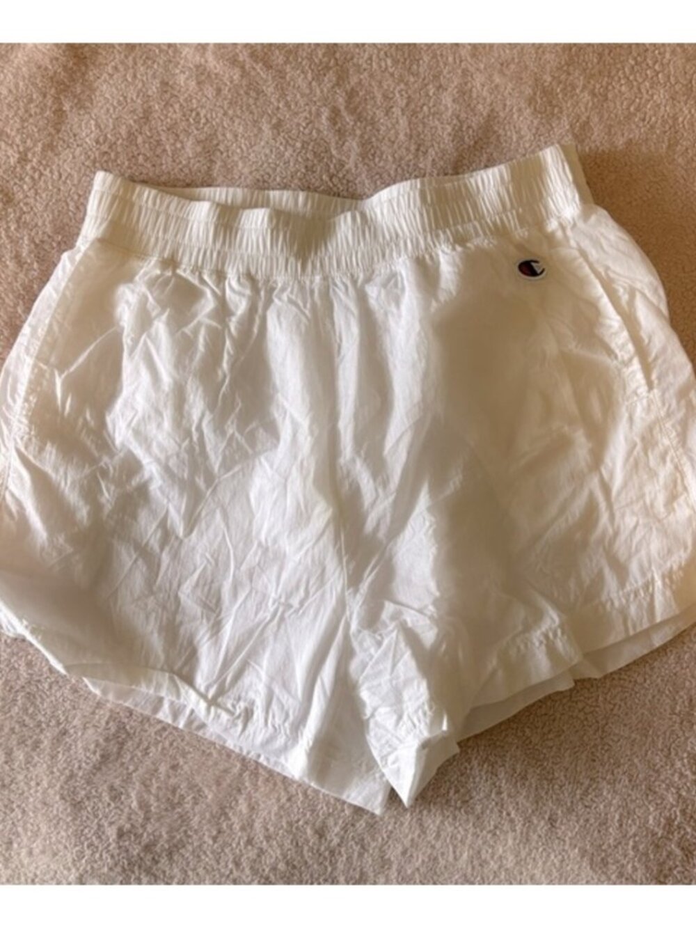 White Women's Athletic Shorts with Small Logo - Picture 1 of 2